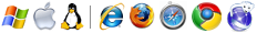Logo di MS Internet Explorer, Mozilla Firefox, Safari, Chrome e Iceweasel
